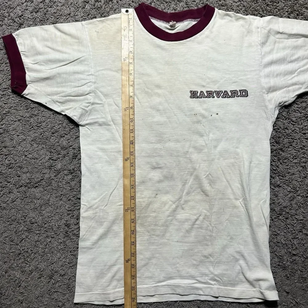 Vintage 50s Harvard University Champion Running Man Ringer Tshirt Thrashed Small - Picture 3 of 12